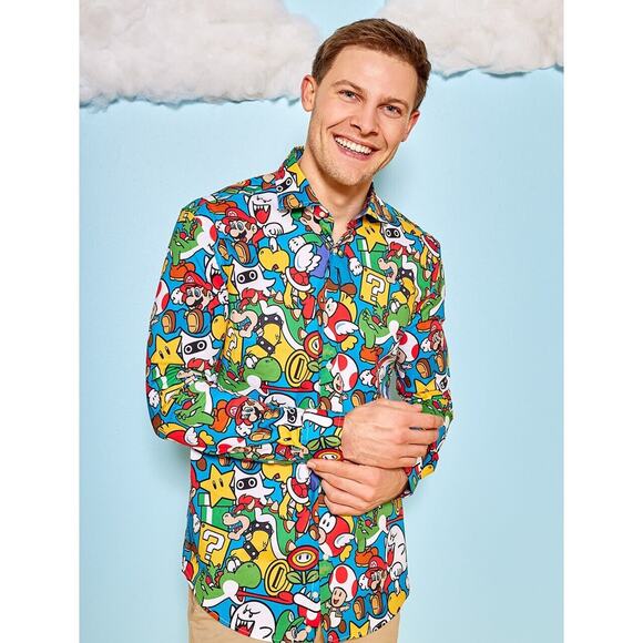 OppoSuits Super Mario Mens Tailored Fit Dress Shirt Size (L) Large Nintendo NOWT - Picture 1 of 11